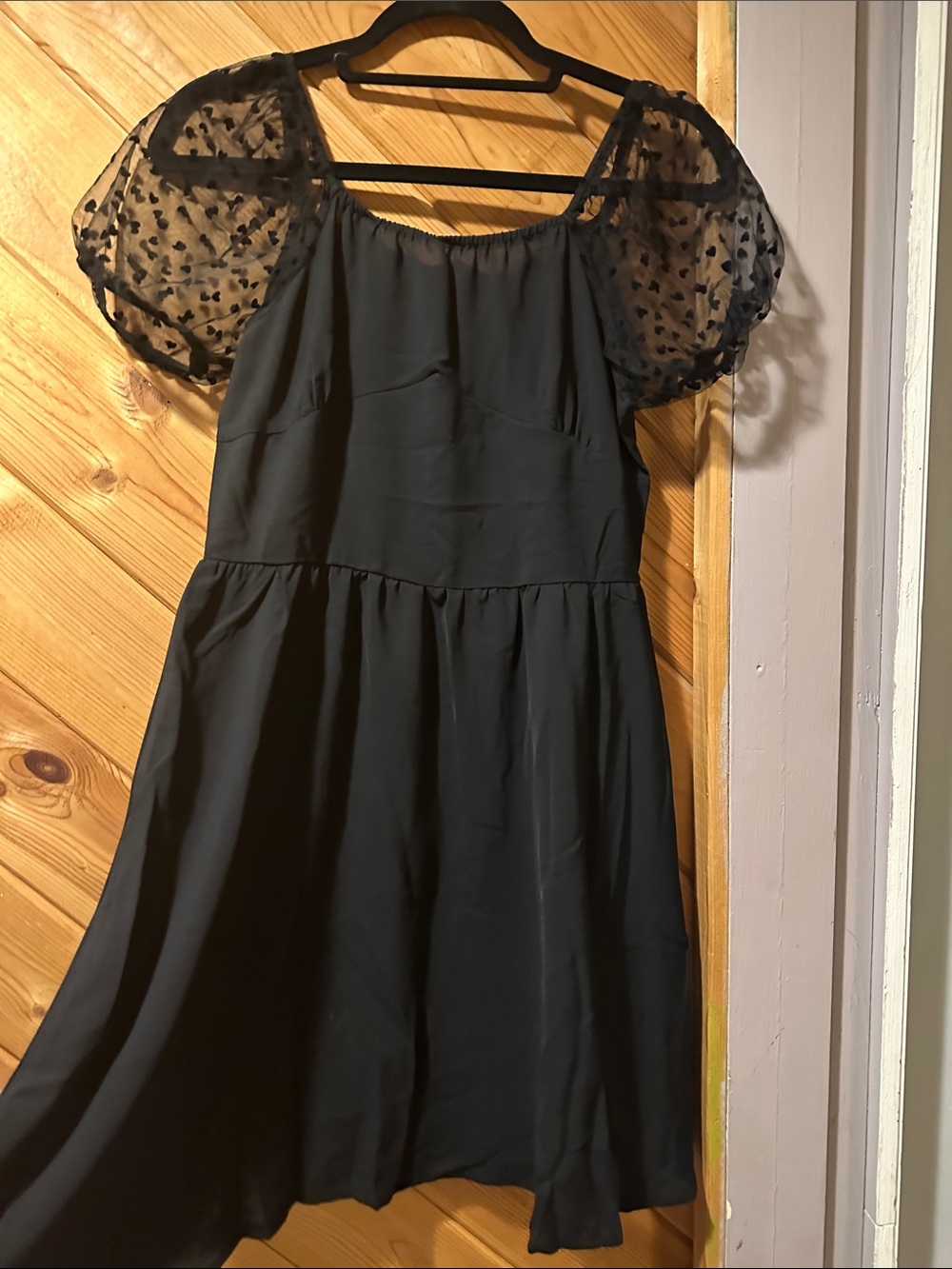 ROMWE Black Sheer Puff-Sleeve Midi Dress